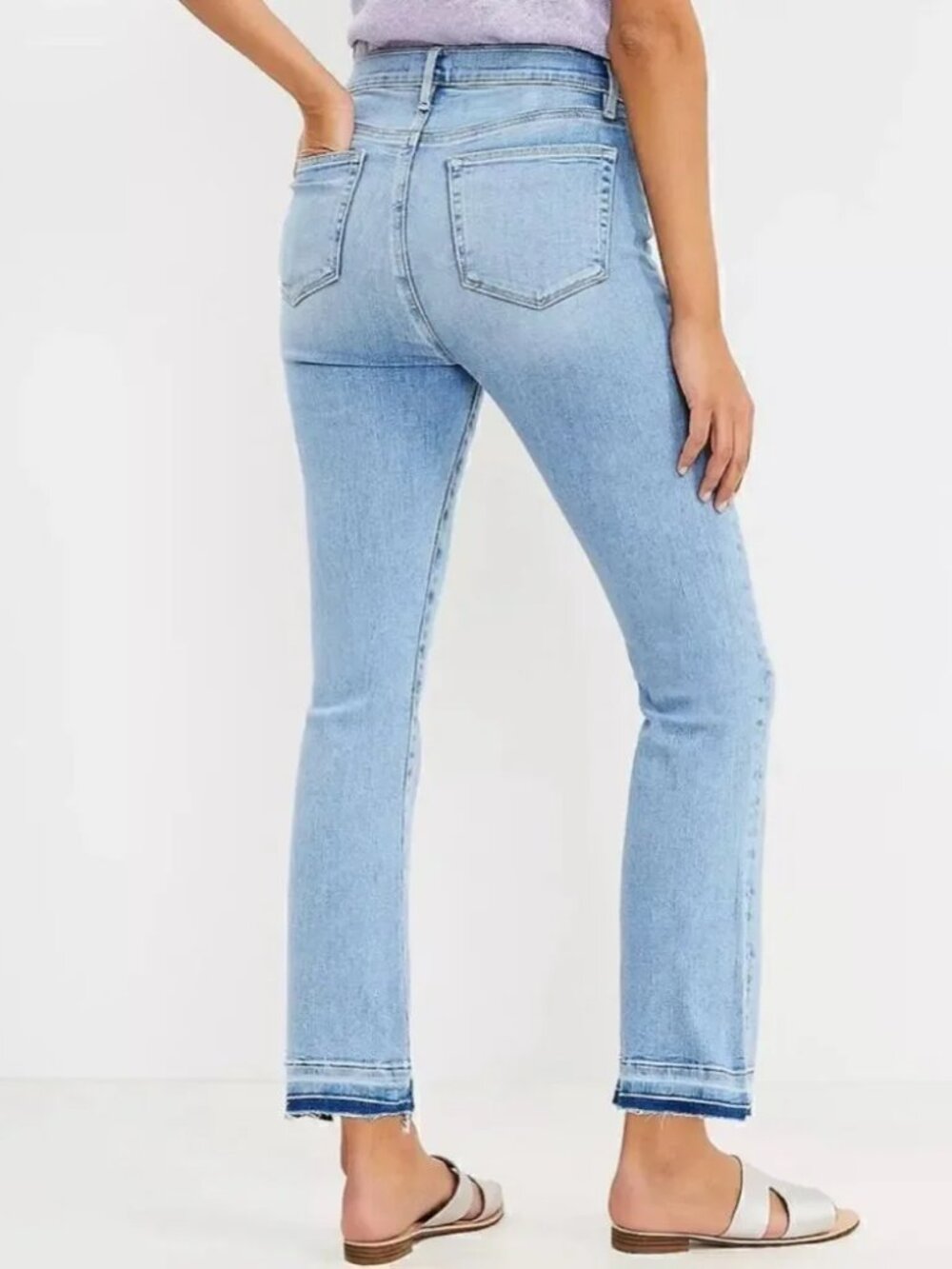 Loft High Rise Kick Crop Jeans Size 0/25P Vivid Light Let Down Hem Button Front - Picture 10 of 13